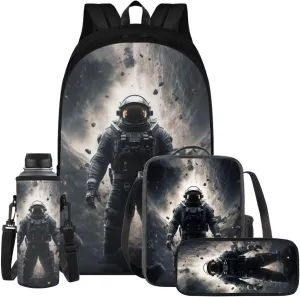 Astronaut Kids Backpack and Lunch Box Set Boys Girls 10-12 Preschool Lightweight Elementary Bookbag for Kids Daypack School Bag for Back To School Season Birthdays Christmas