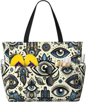 Augenstern Large Capacity Beach Travel Bag Luck-Evil-Eyes Foldable Weekender Bag Women Oversize Tote Bag