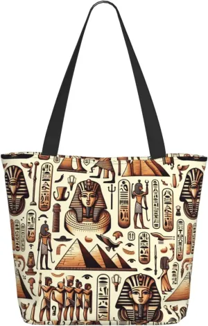 Augenstern Women Shoulder Bag Egypt-Hieroglyphs-Pharaoh Foldable Tote Bag With Zipper Closure Casual Shopping Purse Daily Bag