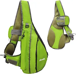 Aventik Tenkara Sling Bag, Adjustable Outdoor Tenkara Fishing Shoulder Backpack, Large Capacity with Multi Function(Green)