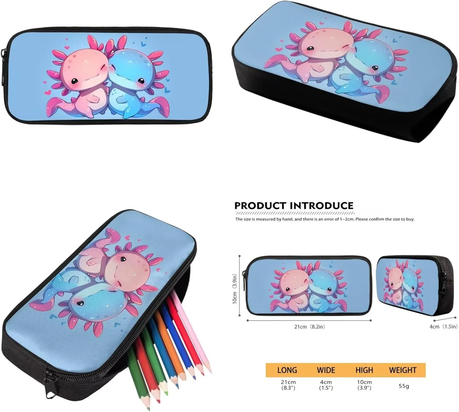 Axolotl Backpack for Girls 1st Grade with Lunch Box Set Elementary School Bookbag for Toddler Kids 4-6/6-8/8-12 and Lunch Bag Pencil Case 3 in 1 Book Bags Lunchbox Back Pack Teen Schoolbag