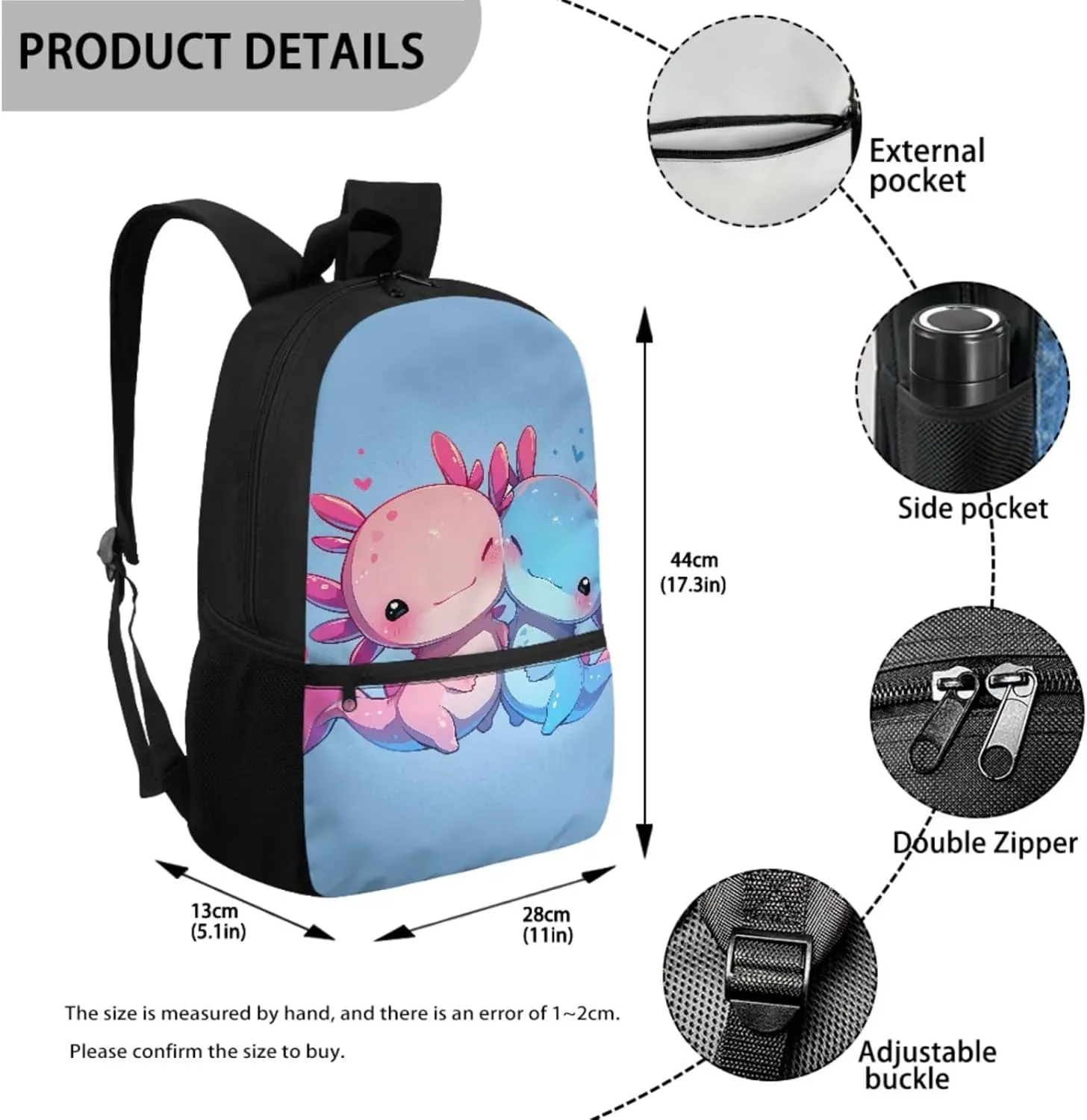 Axolotl Backpack for Girls 1st Grade with Lunch Box Set Elementary School Bookbag for Toddler Kids 4-6/6-8/8-12 and Lunch Bag Pencil Case 3 in 1 Book Bags Lunchbox Back Pack Teen Schoolbag