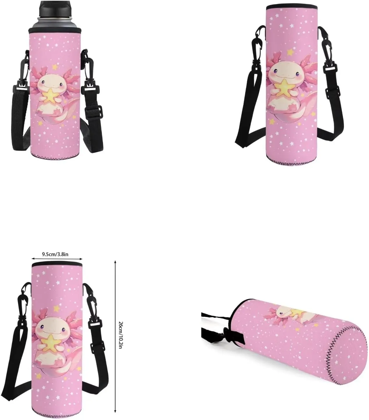Axolotl Backpack for Girls Kids Backpack with Lunch Box Water Bottle Carrier and Cute Pencil Case 4PCS Set Bookbag with Front Pocket for School 17 inch Large School Bag for Elementary Girls