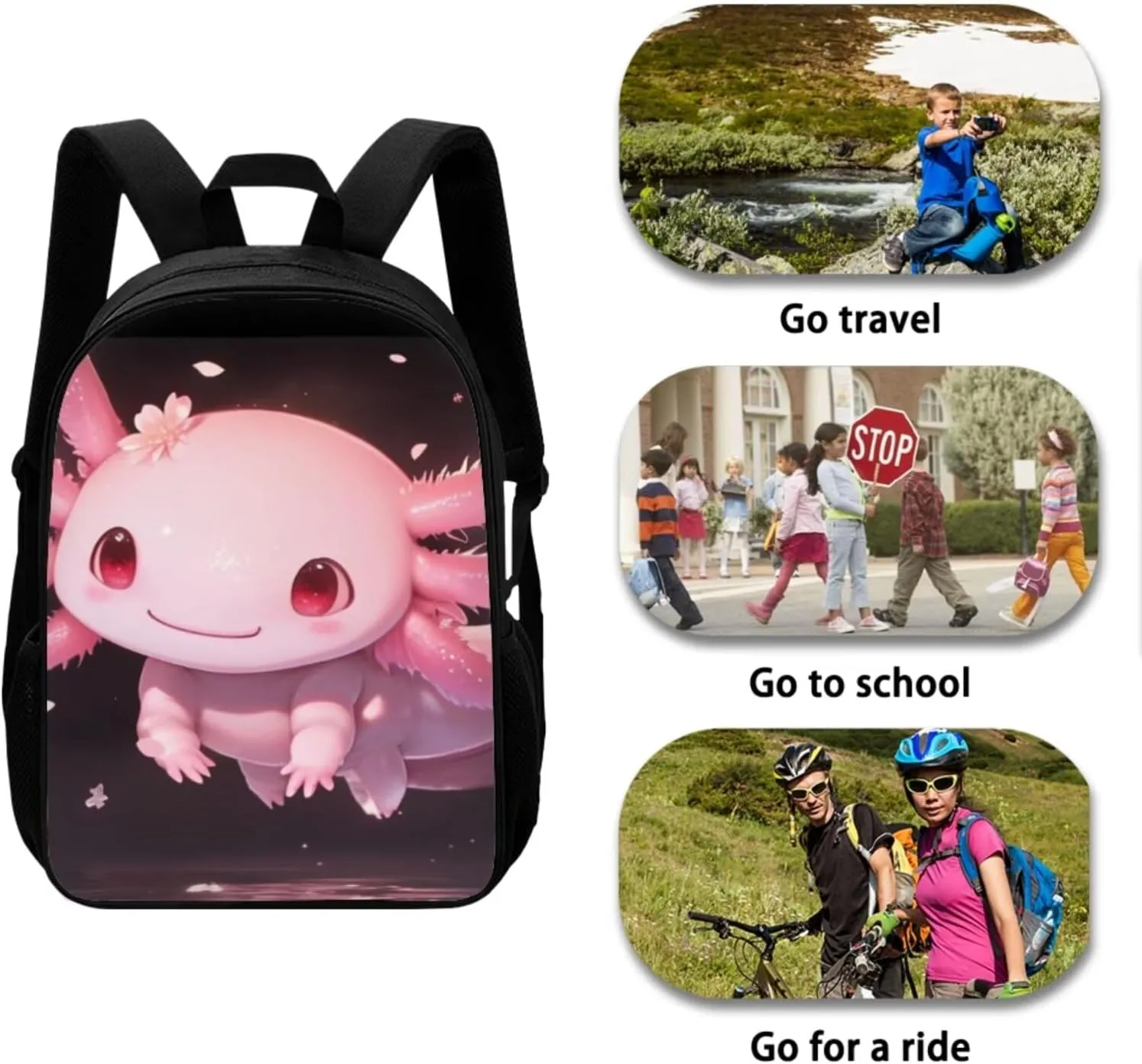 Axolotl Backpack for Girls School Bag with Lunch Bag Pencil Case Water Bottle Holder Kids Middle Elementary Bookbags Back to School Gifts Set 4 in 1