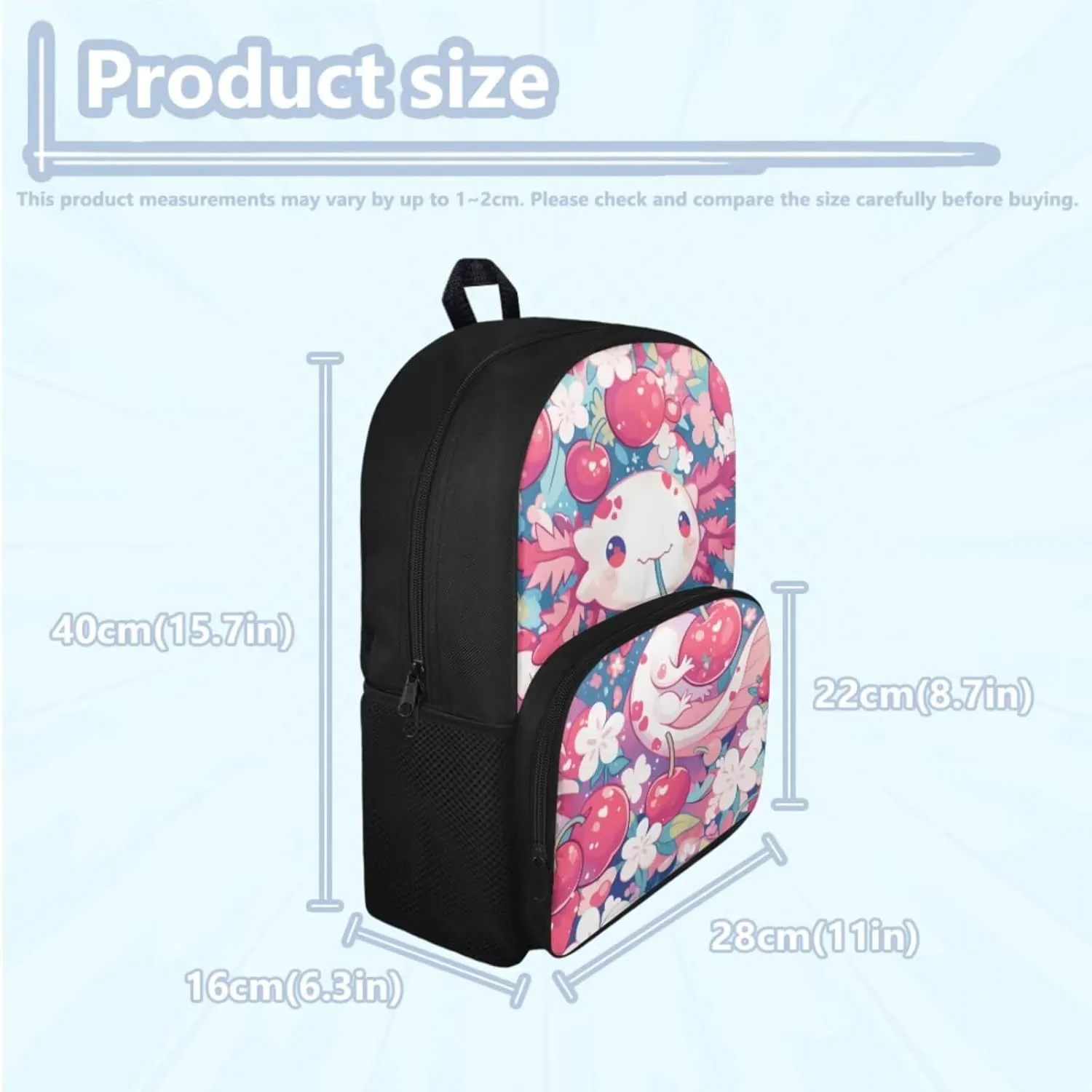 Axolotl Backpack for School Girls 3rd Grade Preppy Cherry Bookbag with Lunch Box Set Preschool Student Back to School Book Bags Lunchbox Pencil Case Schoolbag for Toddler Kids 4-6/5-6/3-4