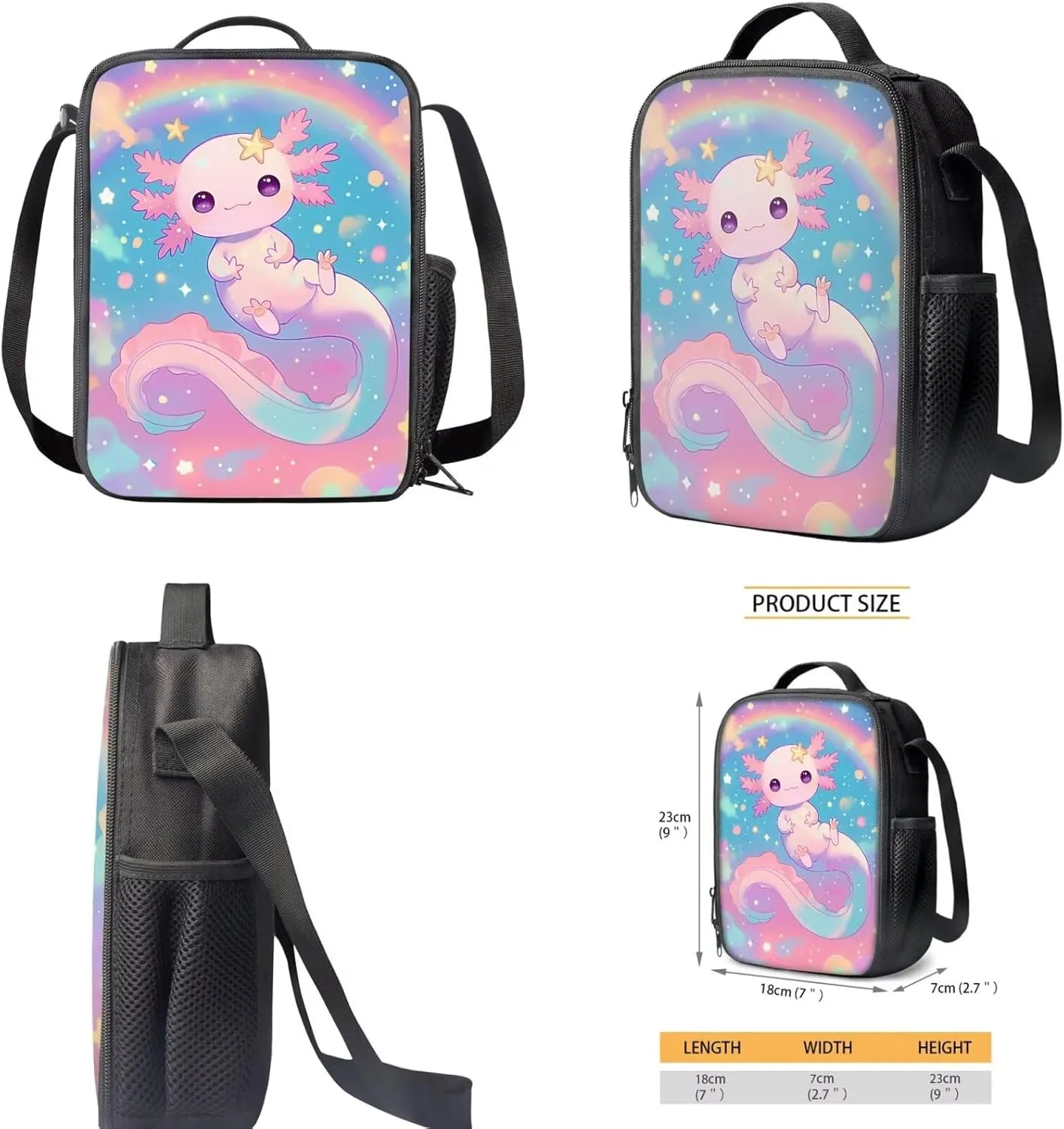 Axolotl Backpack Lunchbox Set for Girls 4-6/5-6/3-4 Galaxy Space Kids Preschool Bookbag with Lunch Box Pencil Case Rainbow Back to School Kindergarten Book Bags Lunch Bag 15in Schoolbag
