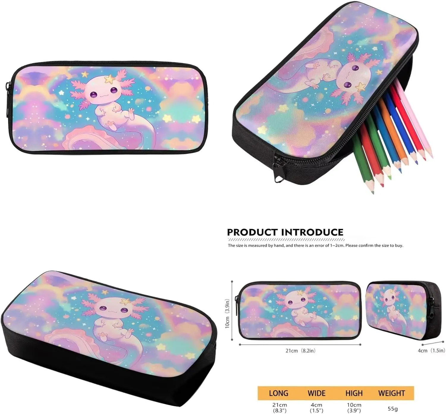 Axolotl Backpack Lunchbox Set for Girls 4-6/5-6/3-4 Galaxy Space Kids Preschool Bookbag with Lunch Box Pencil Case Rainbow Back to School Kindergarten Book Bags Lunch Bag 15in Schoolbag