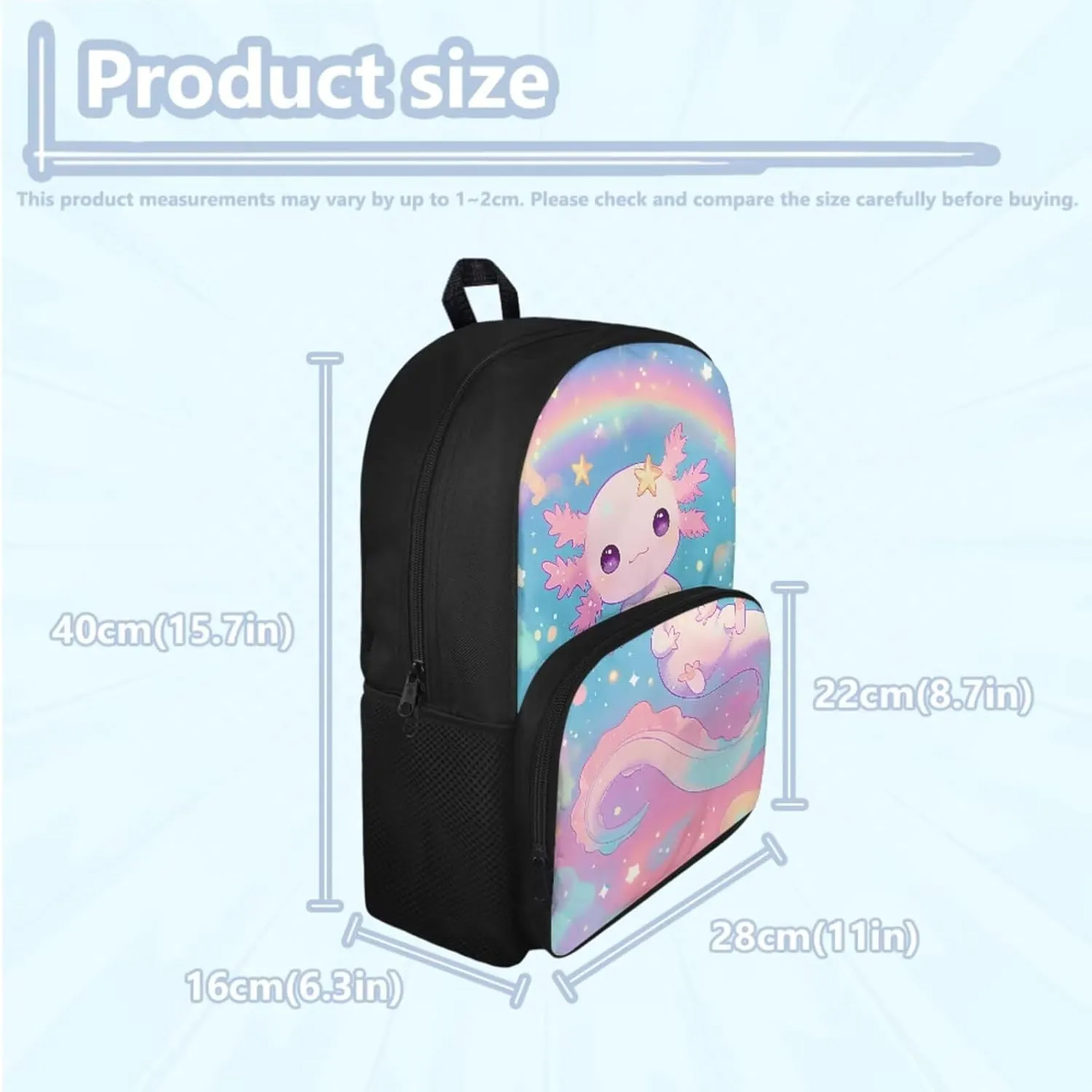 Axolotl Backpack Lunchbox Set for Girls 4-6/5-6/3-4 Galaxy Space Kids Preschool Bookbag with Lunch Box Pencil Case Rainbow Back to School Kindergarten Book Bags Lunch Bag 15in Schoolbag