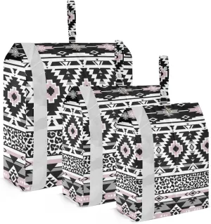 Aztec with Pink Travel Storage Bag with Lanyard - Portable Lightweight Classified Storage Bag with Zipper, Dust and Waterproof Travel Packing Cube for Suitcase,3 Pieces