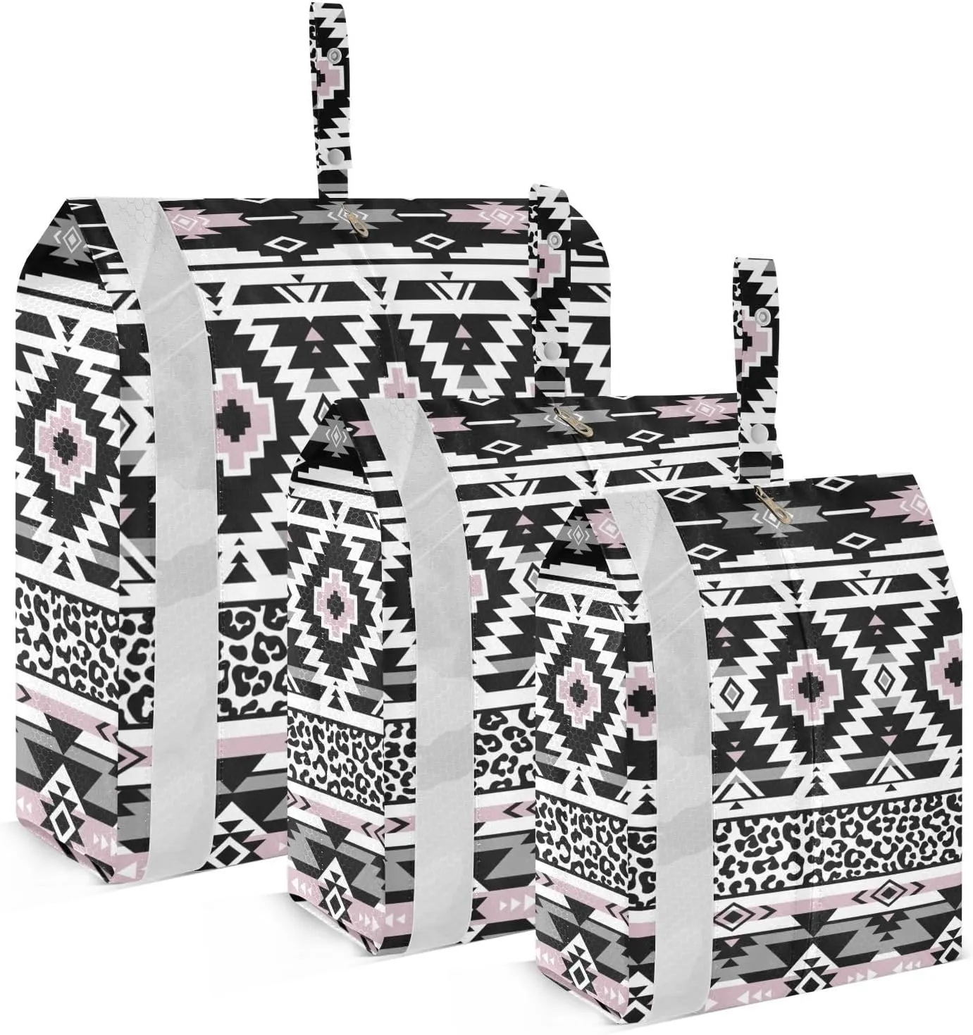 Aztec with Pink Travel Storage Bag with Lanyard - Portable Lightweight Classified Storage Bag with Zipper, Dust and Waterproof Travel Packing Cube for Suitcase,3 Pieces