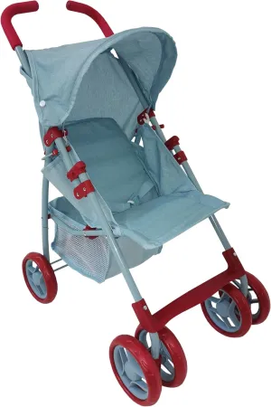 Baby Doll Stroller for Toddler Girls & Big Kids 6-8 Years Old | 28” Baby Stroller for Dolls, Toy Baby Stroller with Cute Ligh Denim Fabric, Mesh Storage Basket, Canopy, Handle Grips, Swivel Wheels