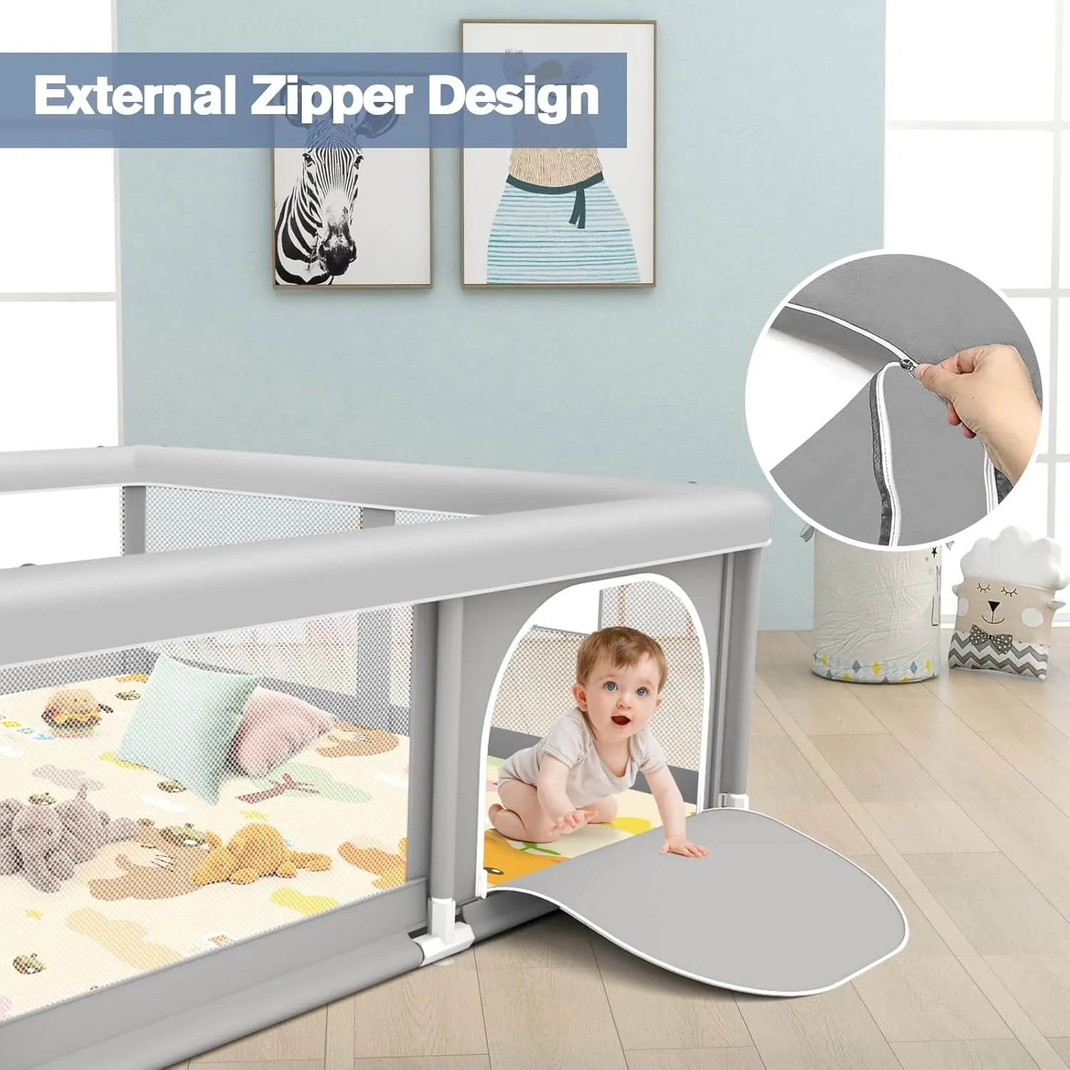 Baby Playpen with Mat, 50 x 50 inch, PlayPen for Babies and Toddlers, Play Yards Indoor & Outdoor, Sturdy Safety Play Pen with Soft Breathable Mesh, Baby Fence