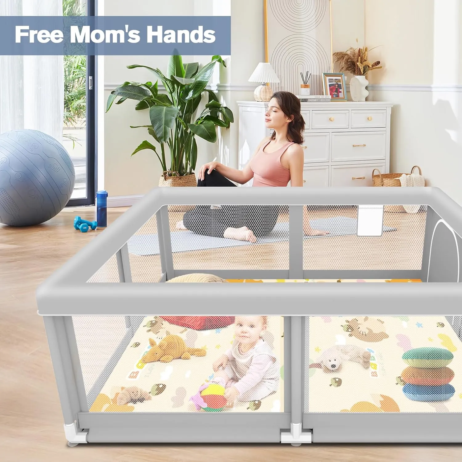Baby Playpen with Mat, 50 x 50 inch, PlayPen for Babies and Toddlers, Play Yards Indoor & Outdoor, Sturdy Safety Play Pen with Soft Breathable Mesh, Baby Fence