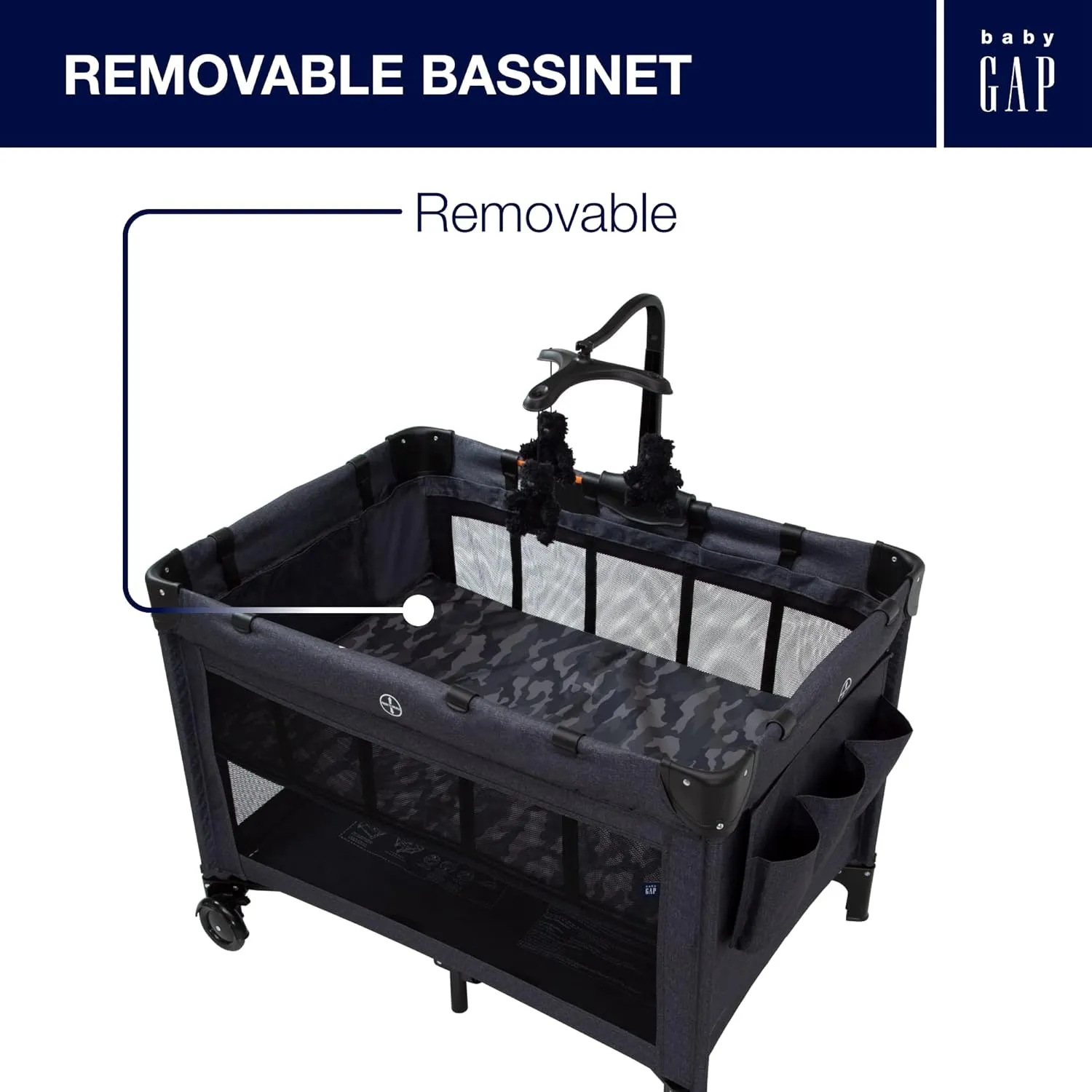 babyGap Deluxe Play Yard by Delta Children - Features a Removable Bassinet and Changing Table, Black Camo
