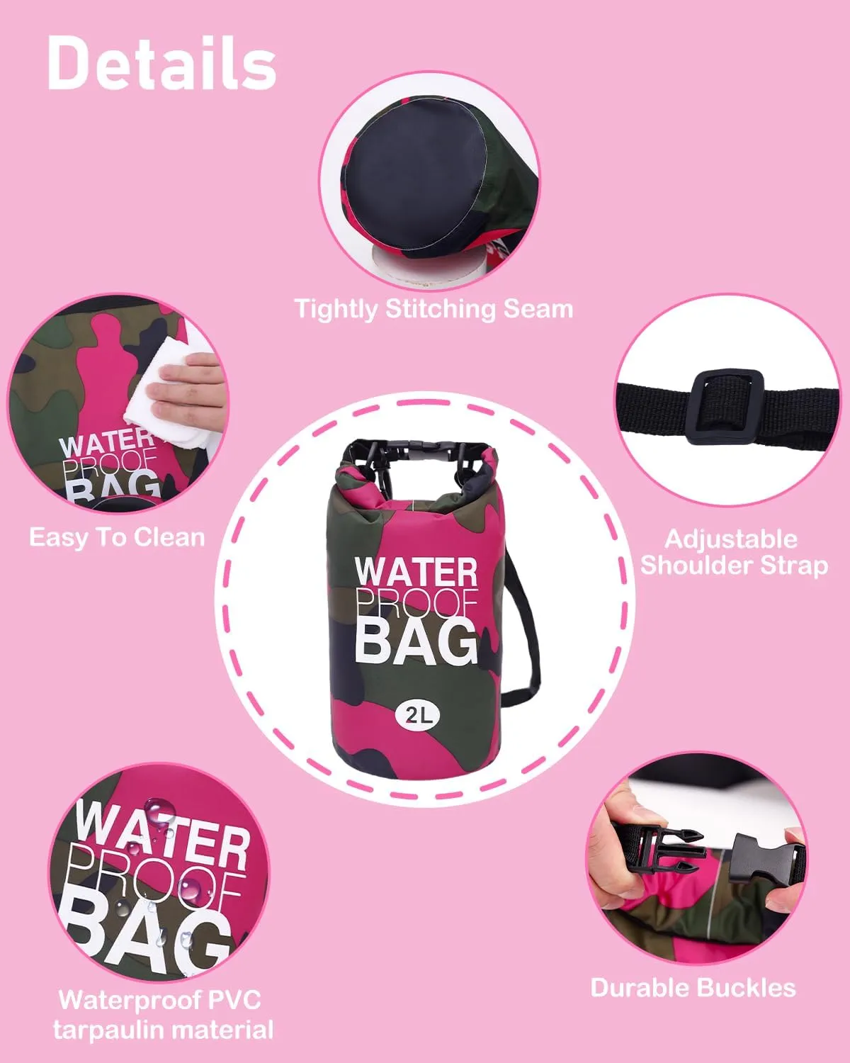 babygoal Waterproof Wet Bag and Dry Bag, Roll Top Waterproof 2L Backpack Sack for Travel,Swimming,Kayaking, Beach, Rafting, Boating, Hiking, Camping and Fishing