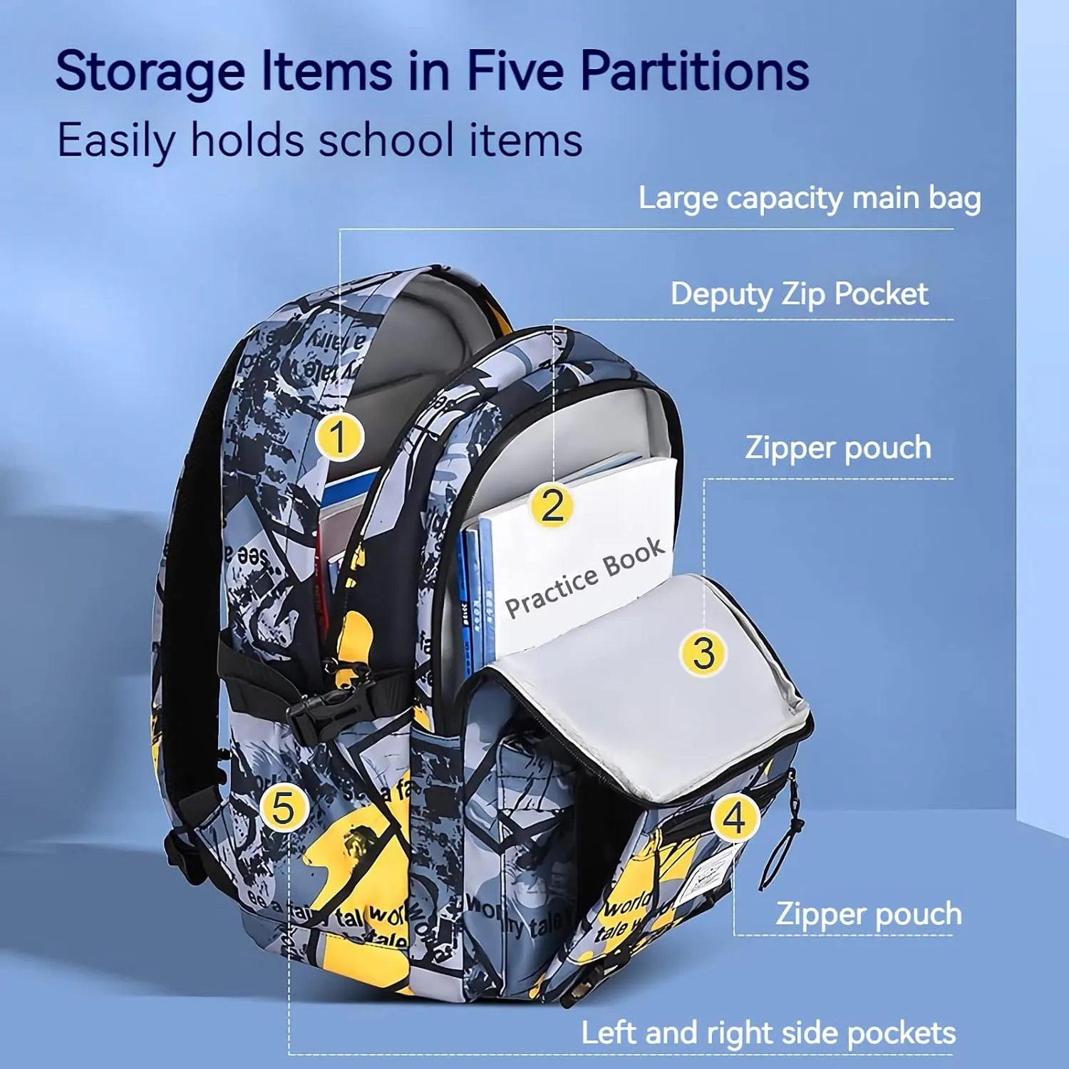 Backpack for Boys School Backpack for Teens Waterproof Lightweight School Bags 6-12 Years Old(Yellow)