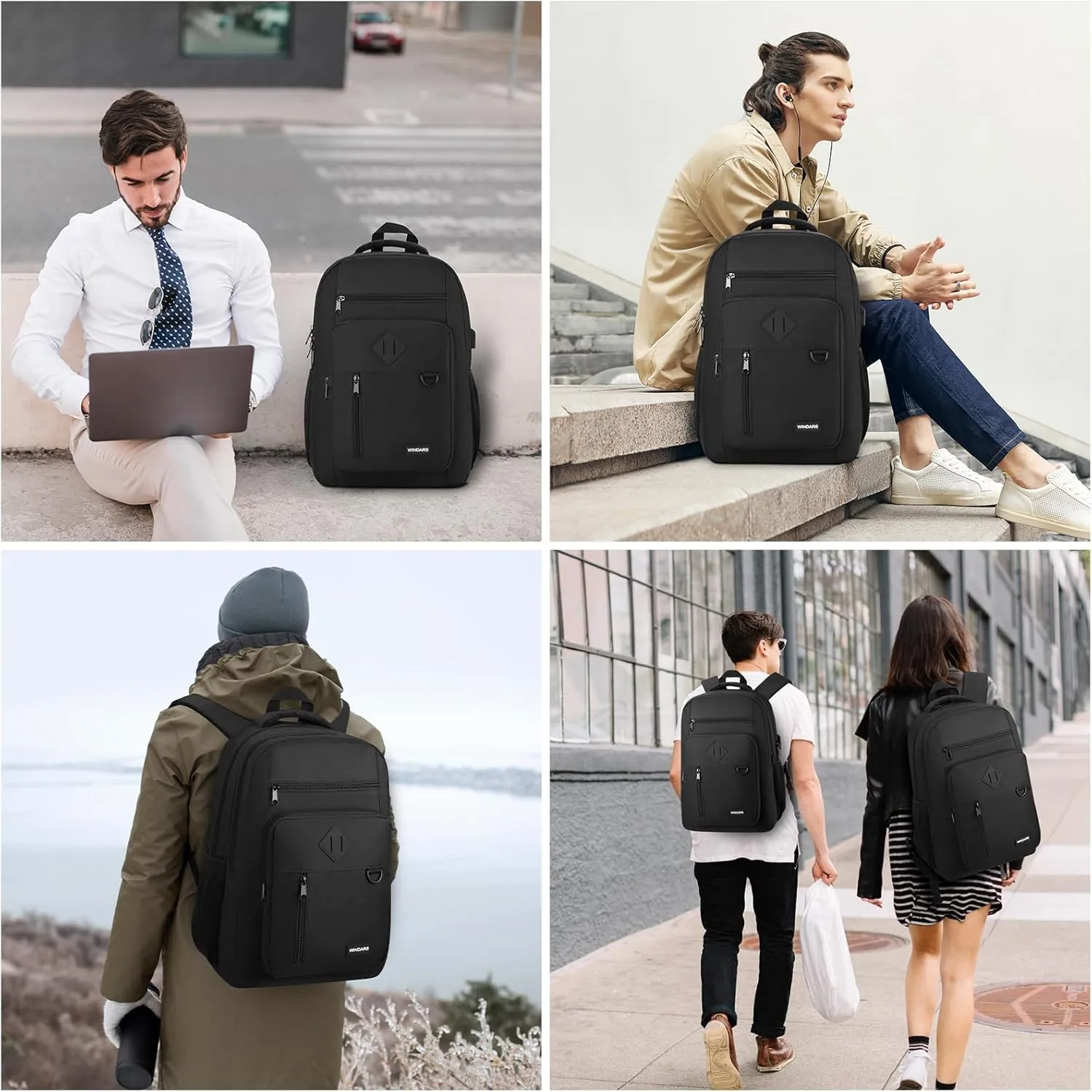 Backpack for Men and Women, Casual School Backpack Teen Boys and Girls Lightweight 15.6 Inch Laptop Bookbag with USB Charger for College Work Travel (Black)