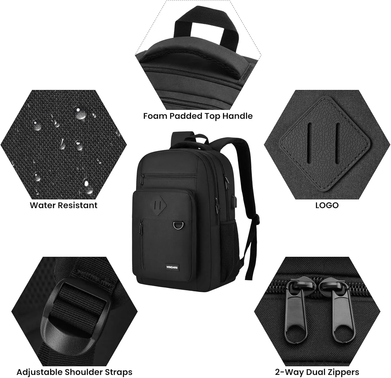 Backpack for Men and Women, Casual School Backpack Teen Boys and Girls Lightweight 15.6 Inch Laptop Bookbag with USB Charger for College Work Travel (Black)