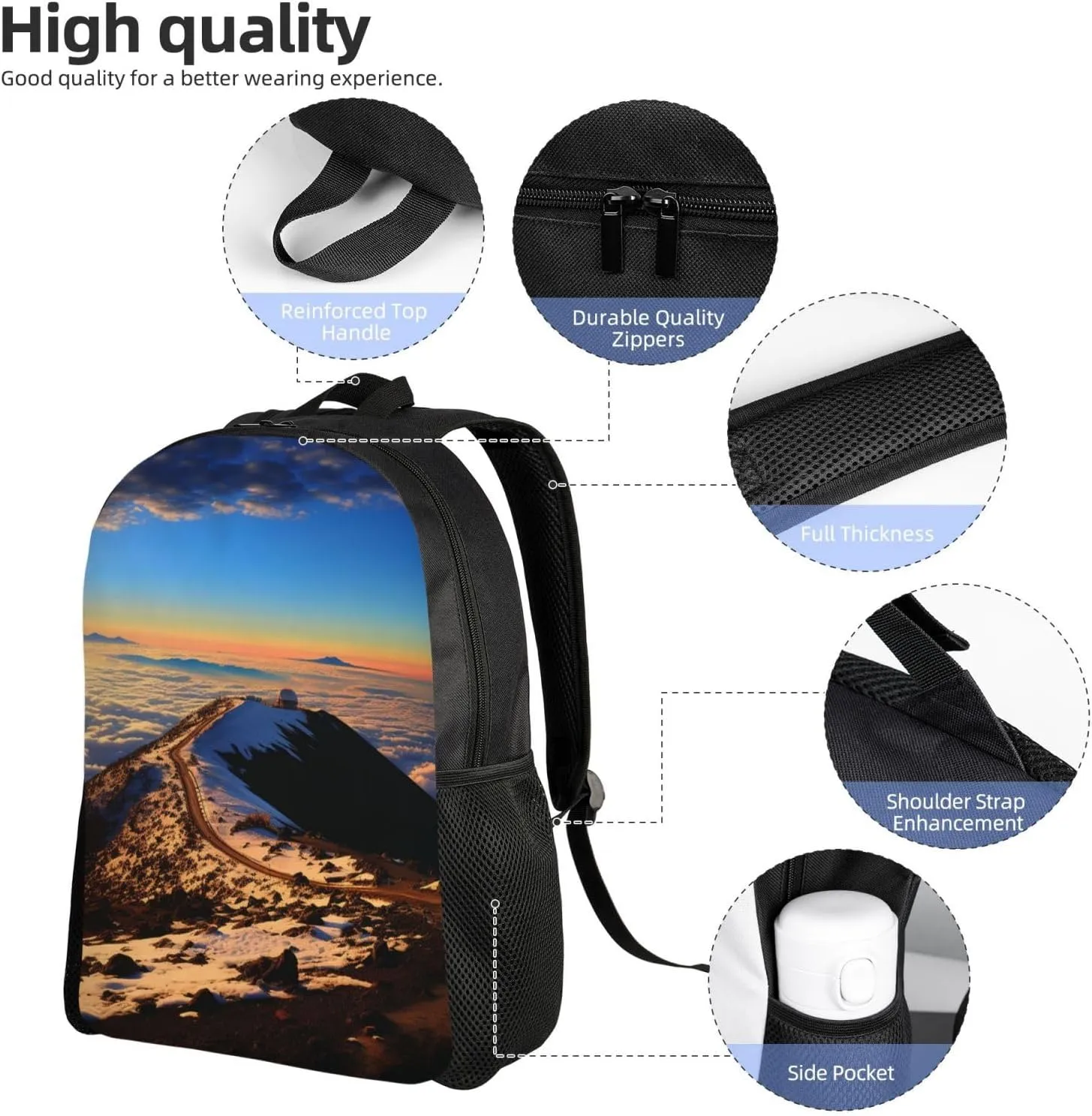 Backpack Mauna Kea Summit Sunset Travel Casual Laptop Backpack Waterproof Hiking Daypack For Men Women