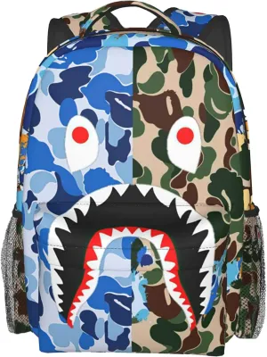 Backpack Shark Teeth Camo Backpacks Travel Laptop Daypack Big Capacity Bookbag Fashion Durable Back Pack for Men and Women-ClassicColor