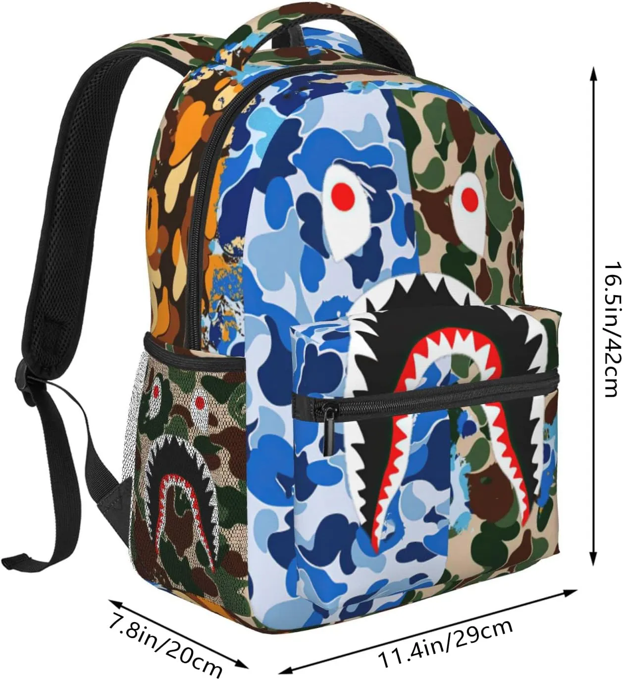 Backpack Shark Teeth Camo Backpacks Travel Laptop Daypack Big Capacity Bookbag Fashion Durable Back Pack for Men and Women-ClassicColor