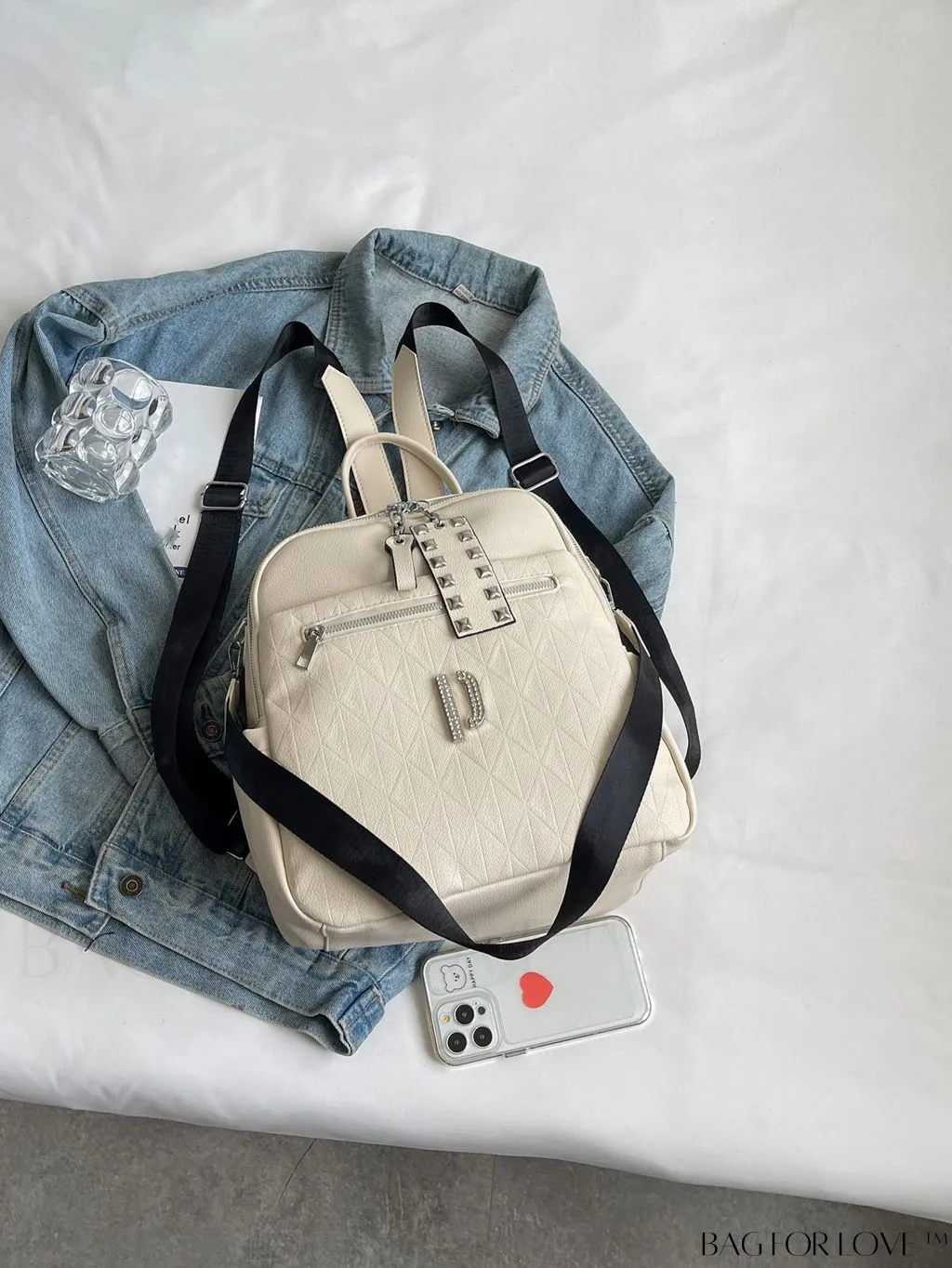 BagForLove - Stylish Minimalist Backpack with Rhinestone and Studded Accents - Functional Fashion Essential