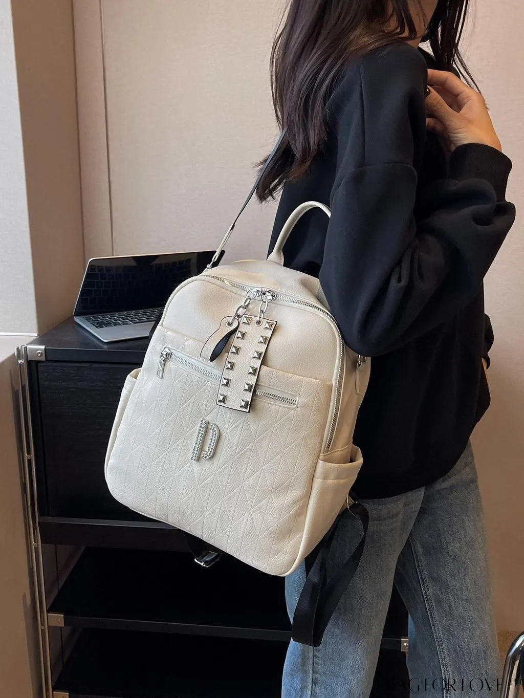 BagForLove - Stylish Minimalist Backpack with Rhinestone and Studded Accents - Functional Fashion Essential