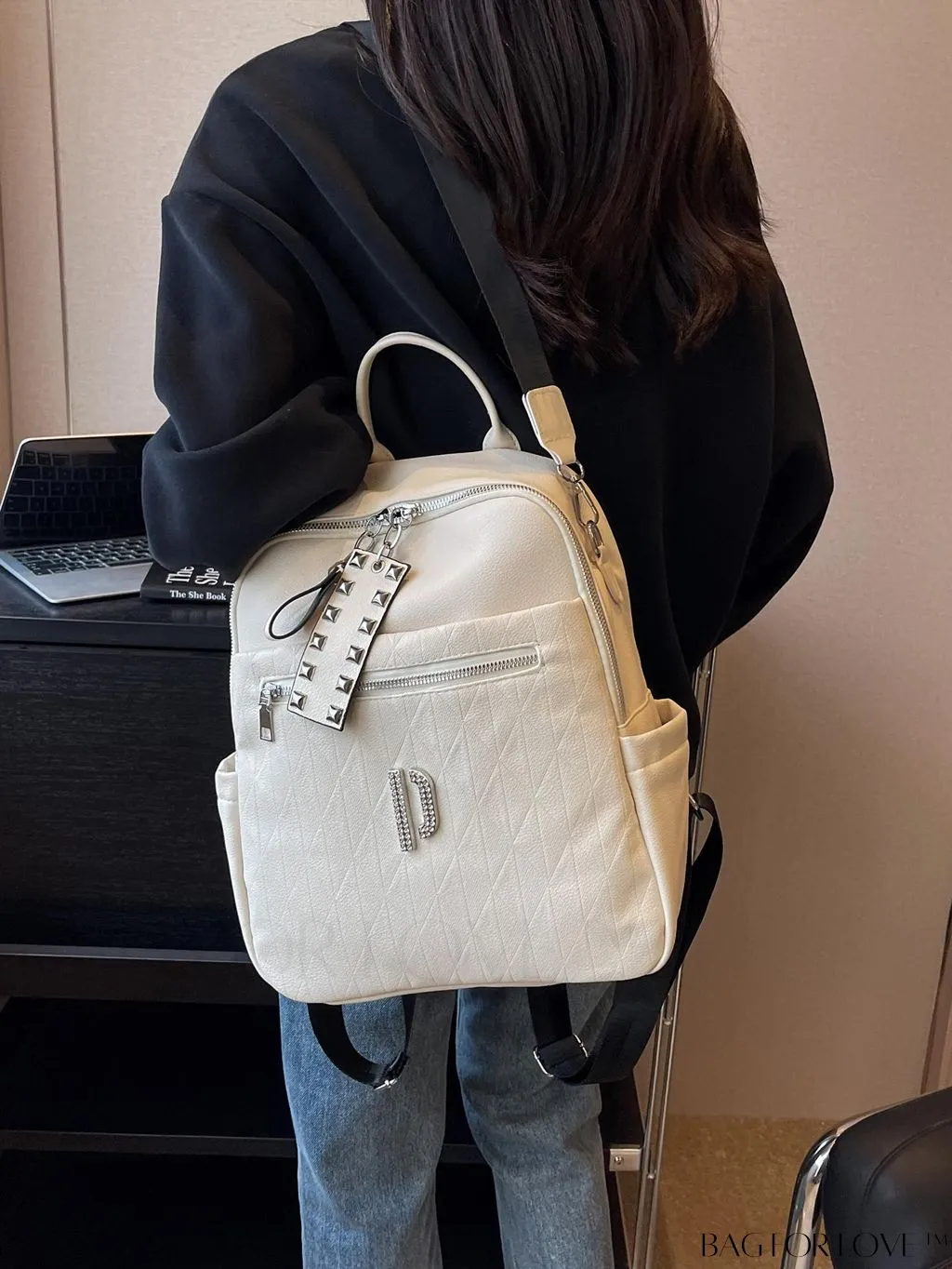 BagForLove - Stylish Minimalist Backpack with Rhinestone and Studded Accents - Functional Fashion Essential