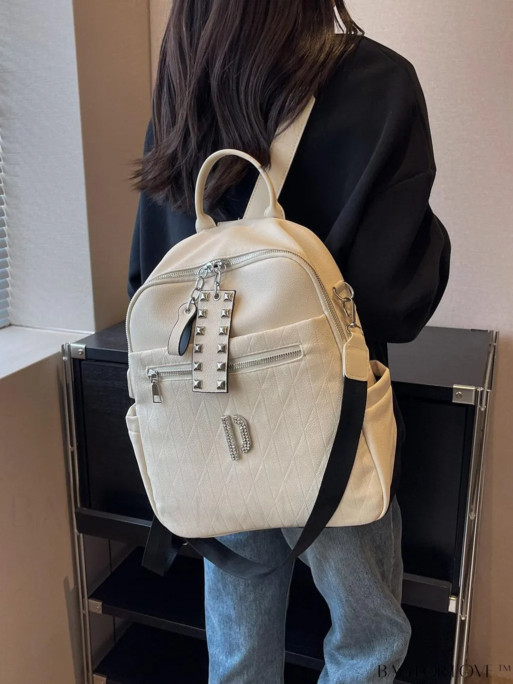 BagForLove - Stylish Minimalist Backpack with Rhinestone and Studded Accents - Functional Fashion Essential