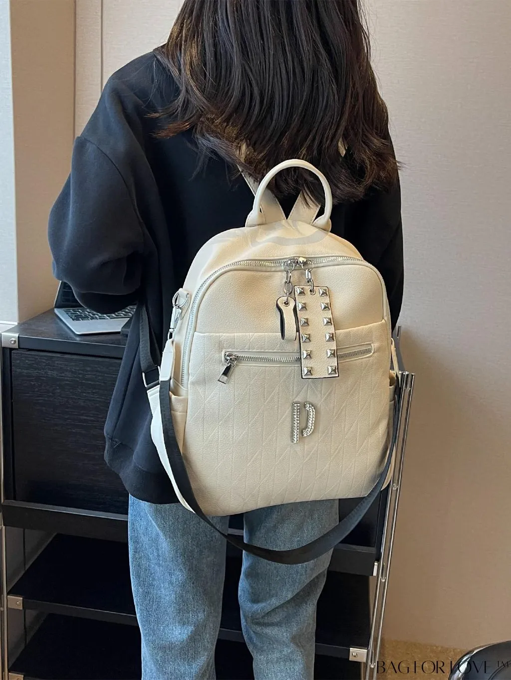 BagForLove - Stylish Minimalist Backpack with Rhinestone and Studded Accents - Functional Fashion Essential