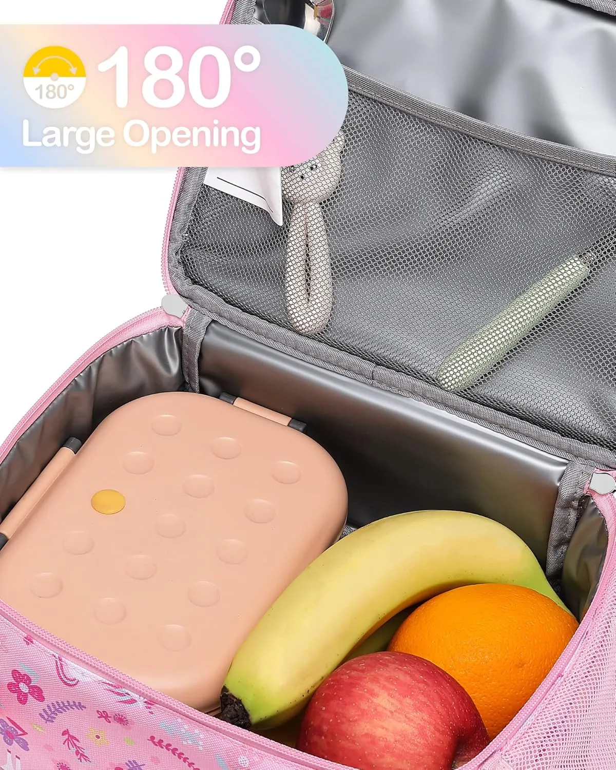 Bagseri Lunch Bag for Girls - Kids Lunch Box for Girls Reusable Leak-Proof and Insulated Kids Lunch Bag With Water Bottle Holder Toddler Lunch Box for Daycare and School, Glitter Pink Unicorn