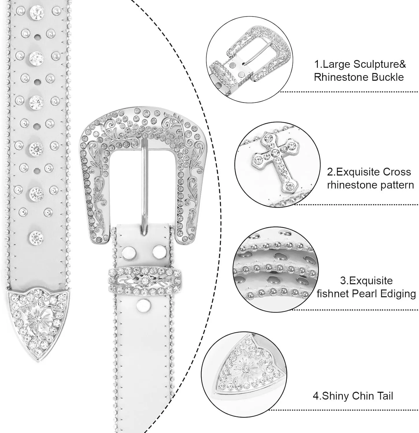 Balteus Sparkly Rhinestone Diamond Sequin Studded Belt for Men & Women - Western Cowgirl Cowboy Style