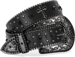 Balteus Sparkly Rhinestone Diamond Sequin Studded Belt for Men & Women - Western Cowgirl Cowboy Style