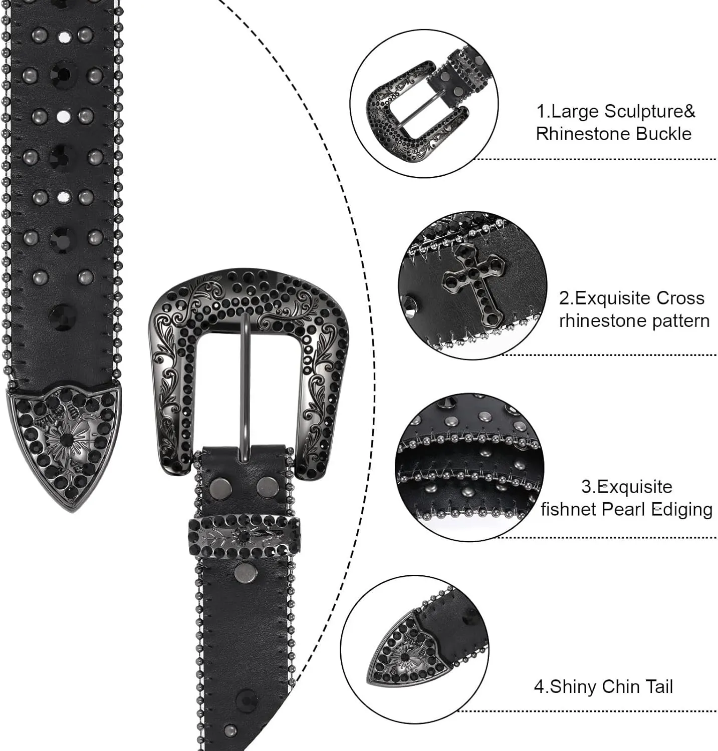 Balteus Sparkly Rhinestone Diamond Sequin Studded Belt for Men & Women - Western Cowgirl Cowboy Style