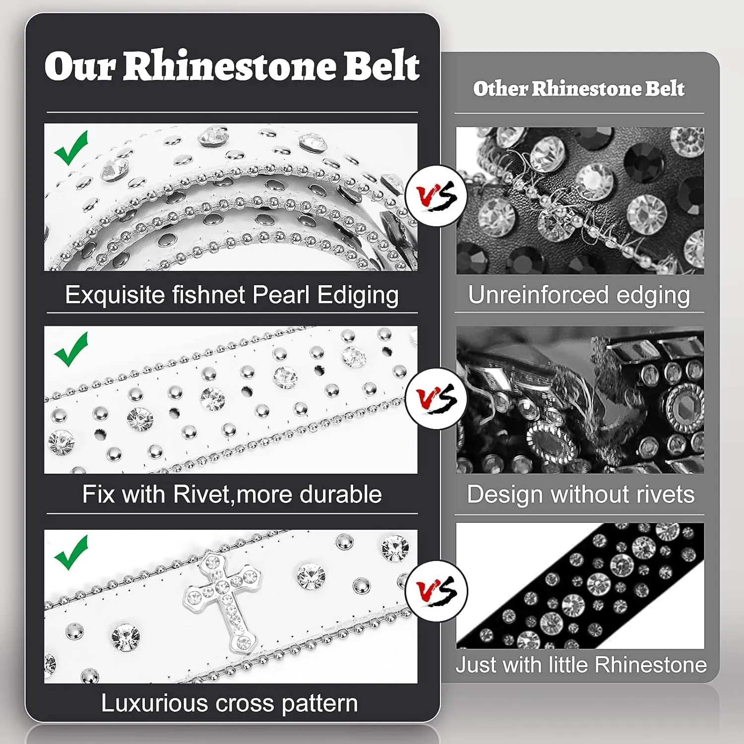 Balteus Sparkly Rhinestone Diamond Sequin Studded Belt for Men & Women - Western Cowgirl Cowboy Style
