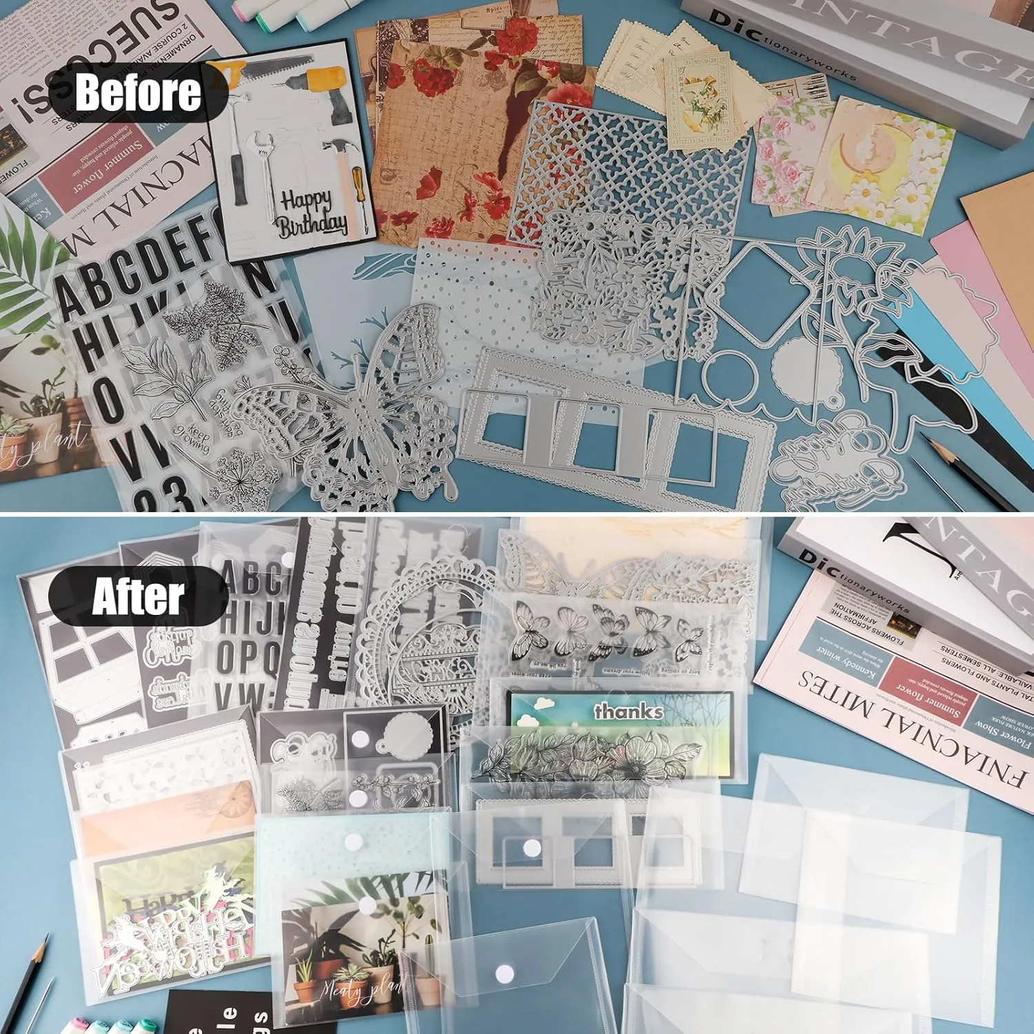 BAOFALI 100 Pcs/Set 7x9.4inch Clear Stamp and Die Storage Pockets, Stamp Storage Bags, Plastic Envelopes, DIY Scrapbooking Storage Die Cuts for Stencil Storage Card Making Cutting Dies