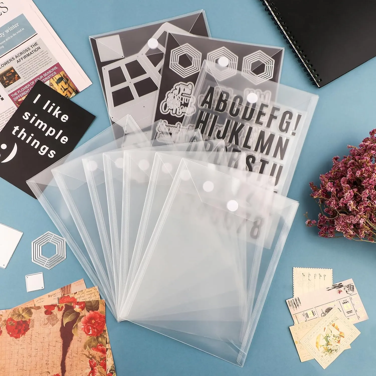 BAOFALI 100 Pcs/Set 7x9.4inch Clear Stamp and Die Storage Pockets, Stamp Storage Bags, Plastic Envelopes, DIY Scrapbooking Storage Die Cuts for Stencil Storage Card Making Cutting Dies