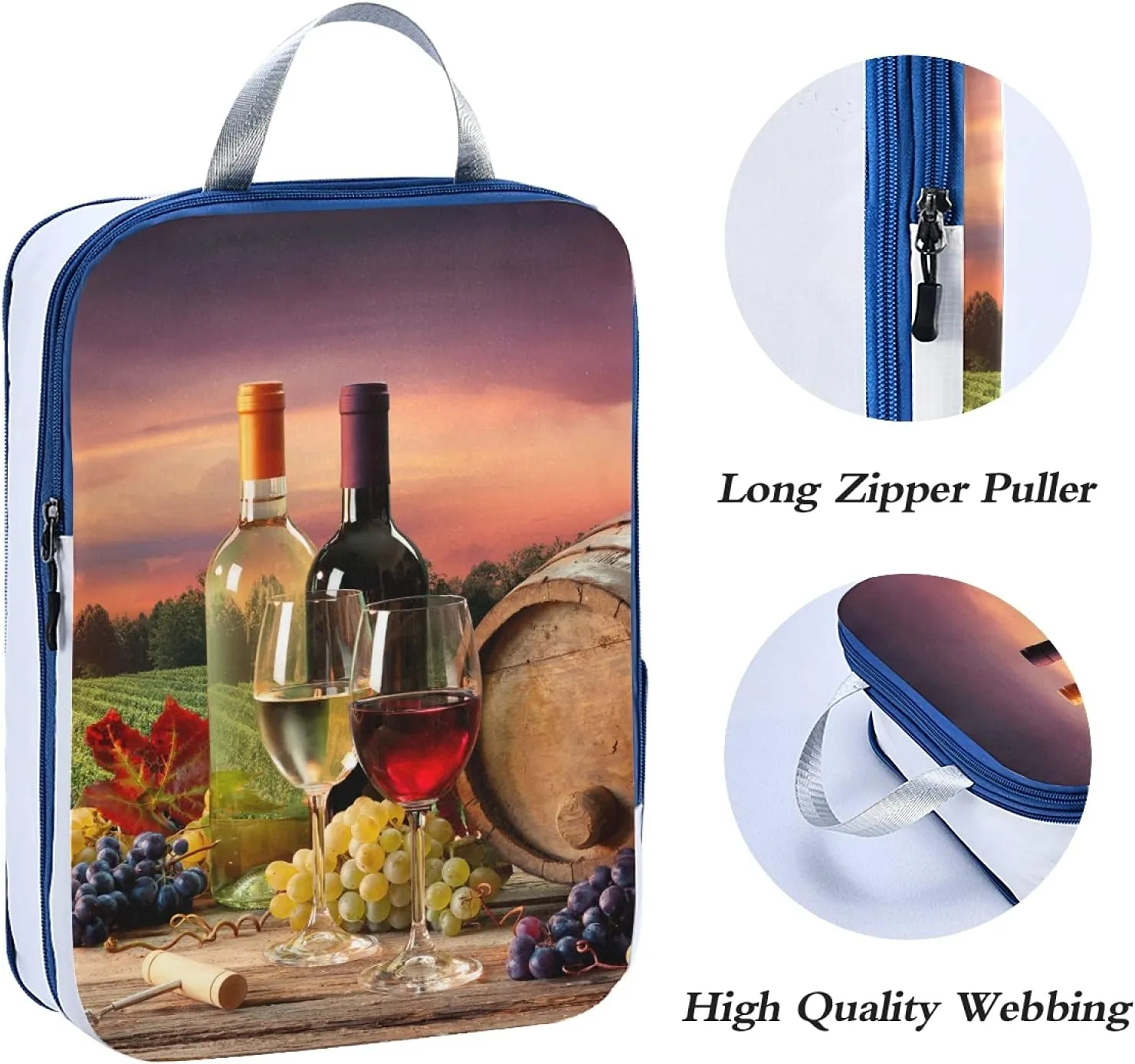 Barrel Red White Wine Grapes Glasses Bottle In Vineyard 3 Set Packing Cubes, Travel Packing Organizers, Waterproof Check Oxford cloth Toiletry Storage Bag