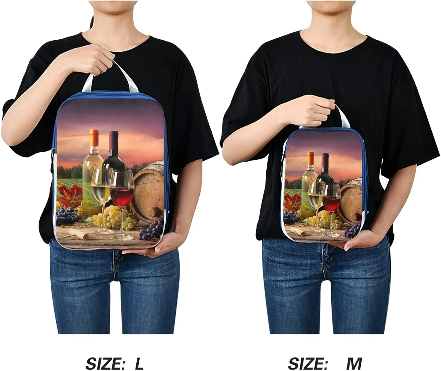 Barrel Red White Wine Grapes Glasses Bottle In Vineyard 3 Set Packing Cubes, Travel Packing Organizers, Waterproof Check Oxford cloth Toiletry Storage Bag