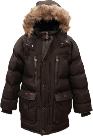 Base Camp Parka Puffer for Boys Heavy Puffer Winter Jacket with Hood and Removable Faux Fur