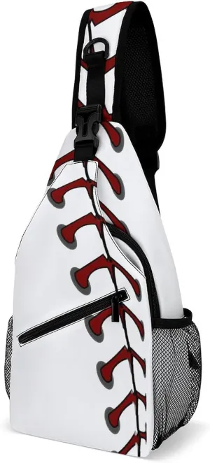Baseball Laces Or Softball Sling Bag Crossbody for Women Men Lightweight Adjustable Extender Strap Shoulder Backpack with Water Bottle Holder Casual Daypack for Hiking Travel