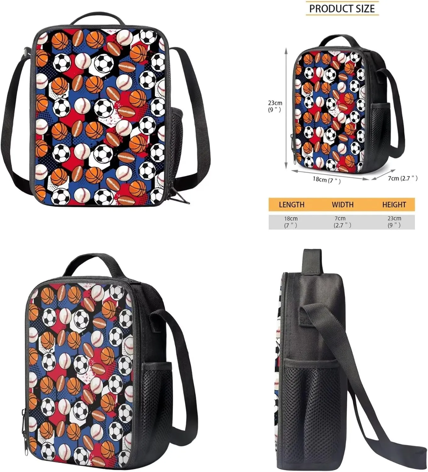 Basketball 3PCS Backpack Set Football Kids Schoolbag Sets with Lunch Bag Pencil Pouch Cute Students Bookbags for Girls Boys Grade 5 Lightweight Knapsack Wide Opening Laptop Backpack