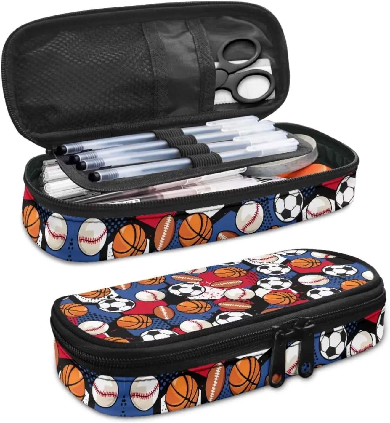Basketball 3PCS Backpack Set Football Kids Schoolbag Sets with Lunch Bag Pencil Pouch Cute Students Bookbags for Girls Boys Grade 5 Lightweight Knapsack Wide Opening Laptop Backpack