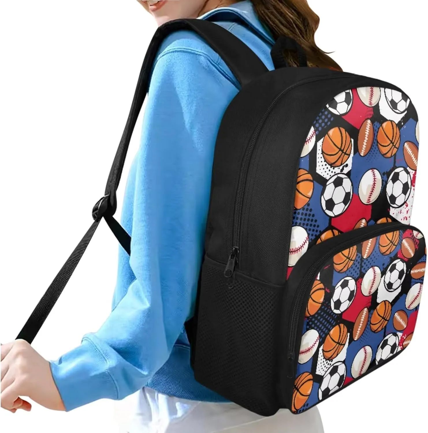 Basketball 3PCS Backpack Set Football Kids Schoolbag Sets with Lunch Bag Pencil Pouch Cute Students Bookbags for Girls Boys Grade 5 Lightweight Knapsack Wide Opening Laptop Backpack