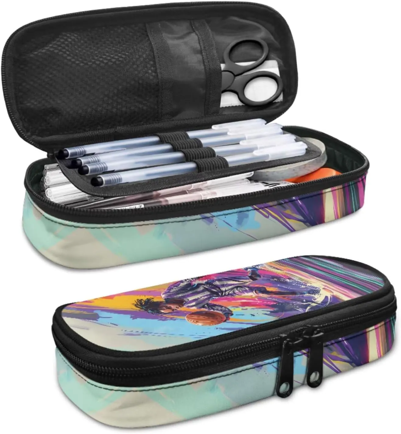 Basketball Backpack for Boys Kids Backpack with Lunch Box and Large Pencil Case 3 Pcs Set 15" Large Capacity Bookbag with Front Pocket for School Lightweight Kindergarten School Bag
