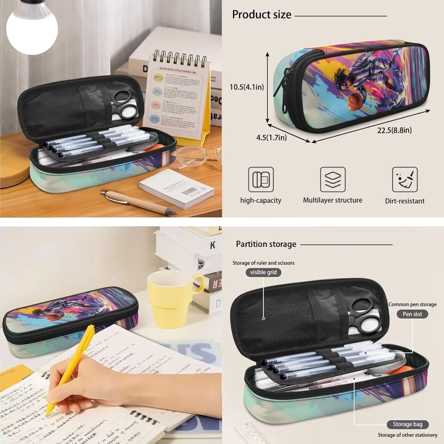 Basketball Backpack for Boys Kids Backpack with Lunch Box and Large Pencil Case 3 Pcs Set 15" Large Capacity Bookbag with Front Pocket for School Lightweight Kindergarten School Bag