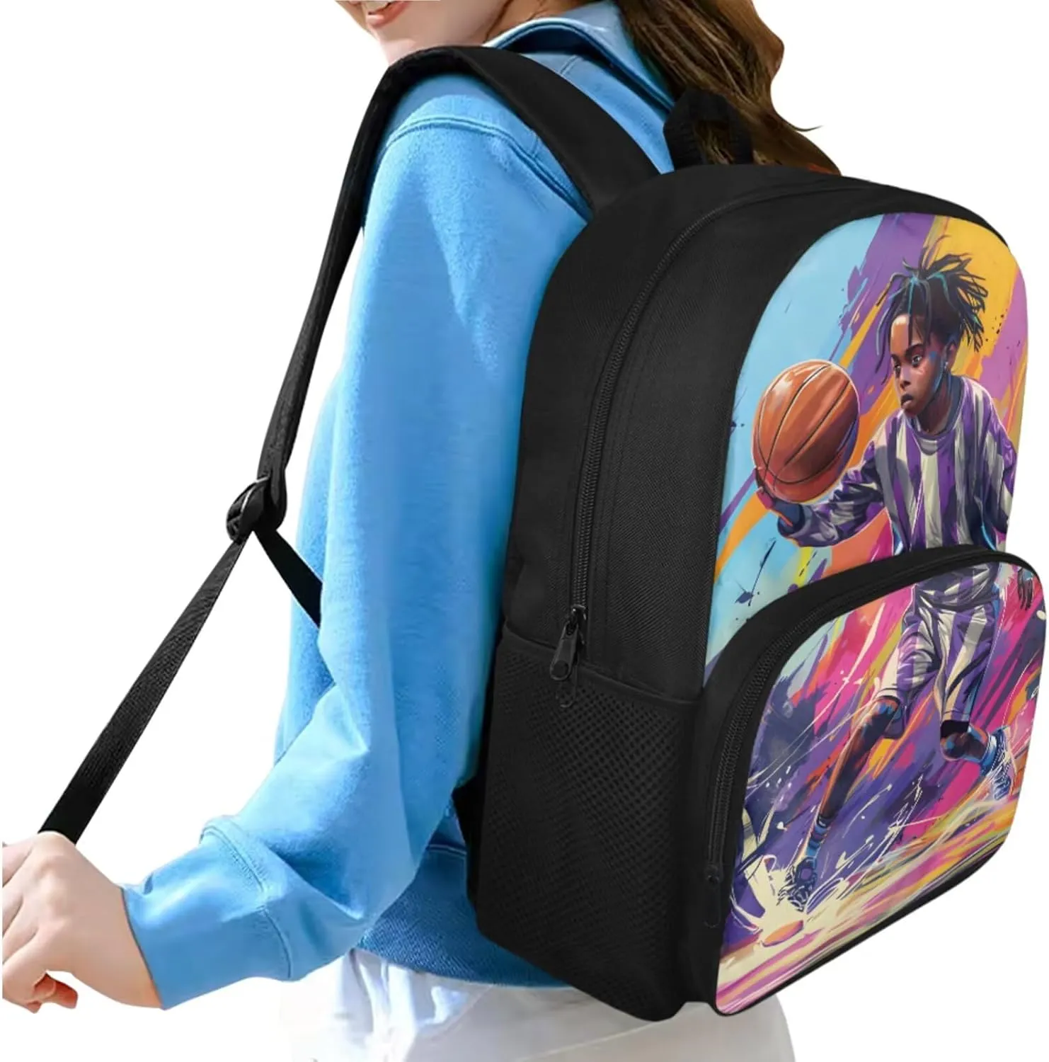 Basketball Backpack for Boys Kids Backpack with Lunch Box and Large Pencil Case 3 Pcs Set 15" Large Capacity Bookbag with Front Pocket for School Lightweight Kindergarten School Bag