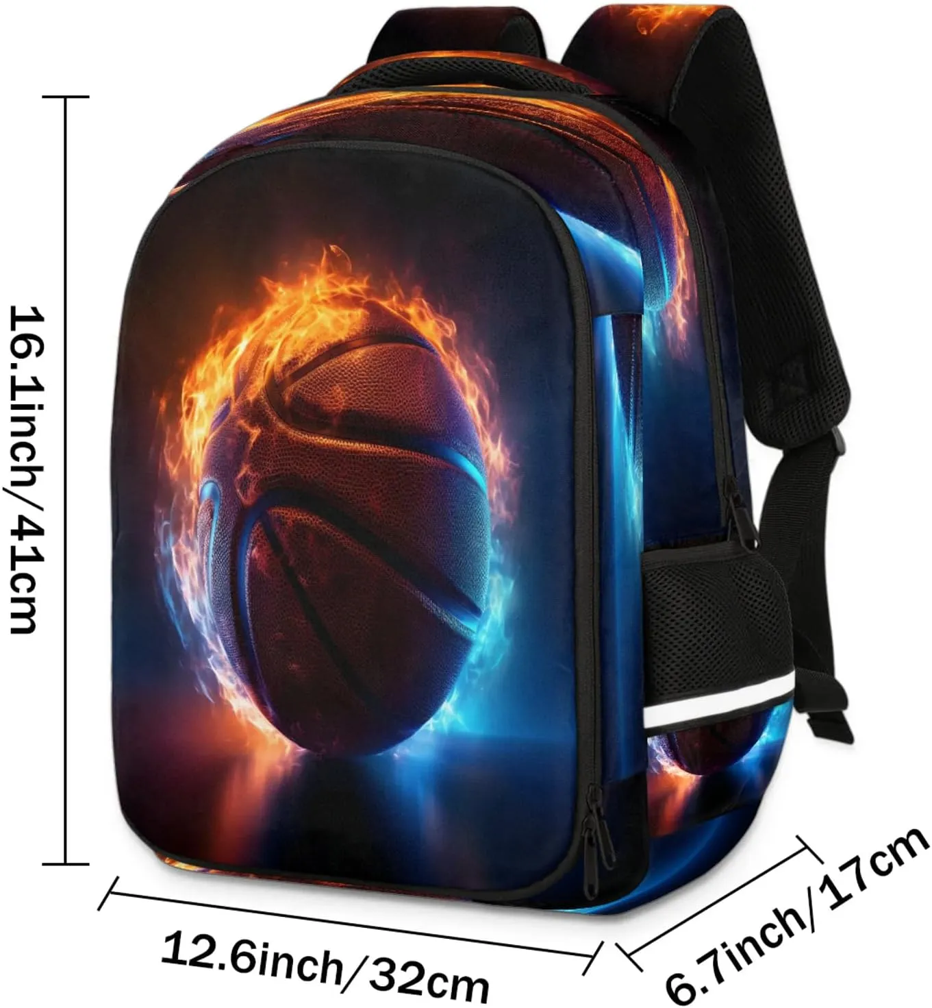 Basketball on Fire Travel Backpack Waterproof Laptop Shoulder Bag with Adjustable Strap Casual Hiking Gym Travel Daypack