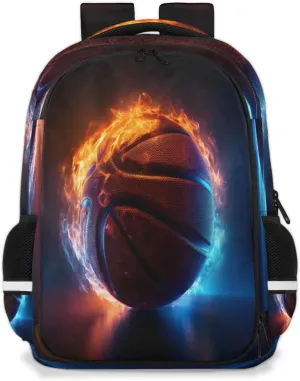Basketball on Fire Travel Backpack Waterproof Laptop Shoulder Bag with Adjustable Strap Casual Hiking Gym Travel Daypack