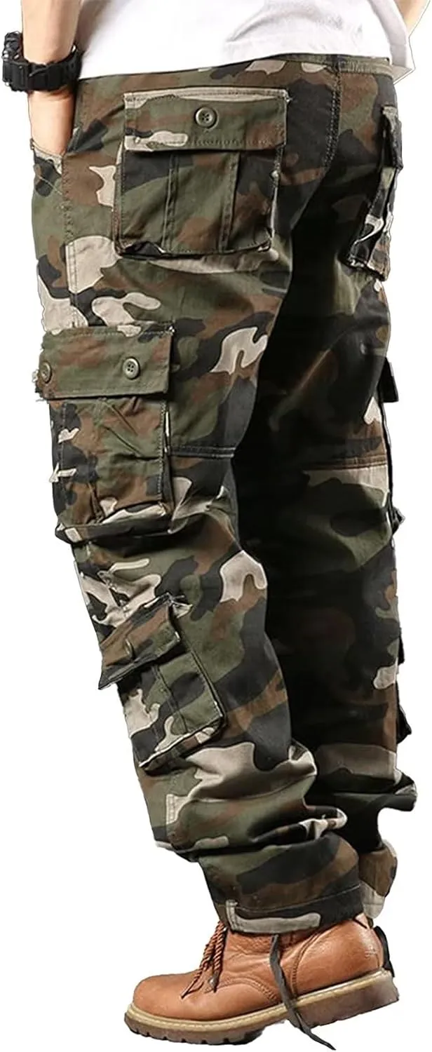 BAYAMO Mens Cargo Pants Camo Military Fatigue Pant Camouflage Hunting Combat Work Casual Pants Multi Pocket